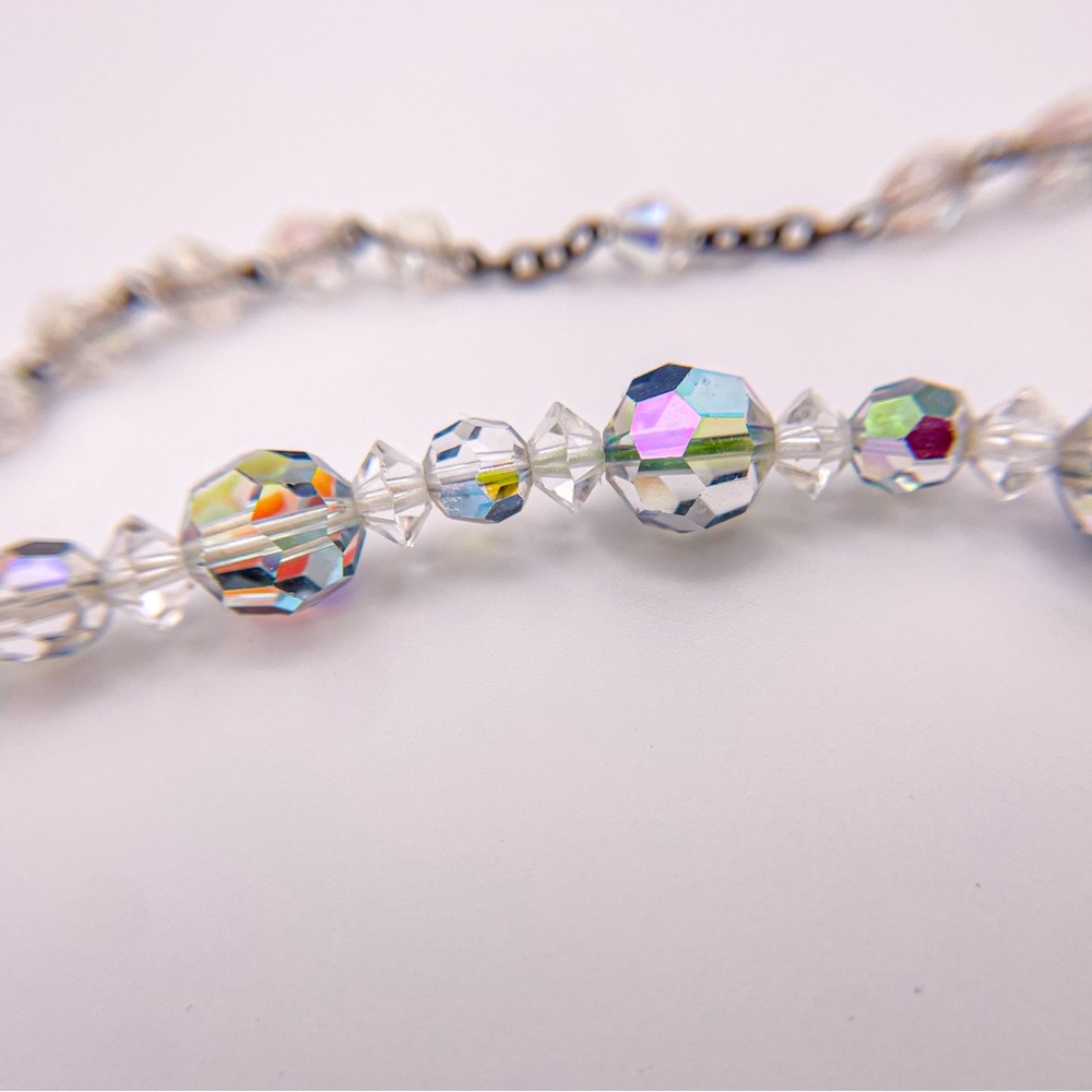 Vintage Coro 1950’s Clear Aurora Borealis AB Faceted Crystal Choker Necklace - Picture 5 of 9